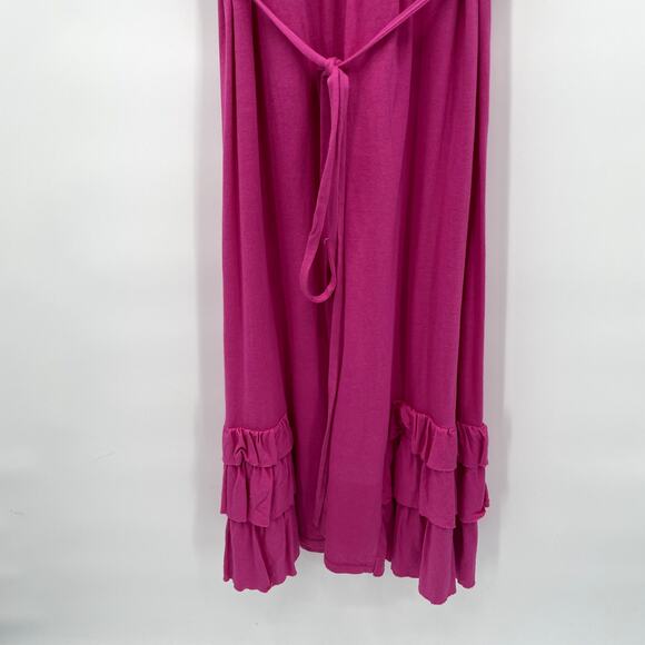 SUNDANCE CATALOG Pink Sleeveless V Neck Tie Waist Midi Dress // L - Picture 8 of 8